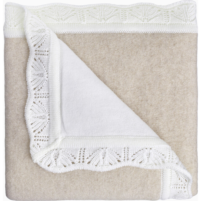 Little Cashmere Blanket With Frill, Oatmeal - Blankets - 1