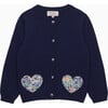 Liberty Print Wiltshire Heart Cardigan, Navy - Cardigans - 1 - thumbnail