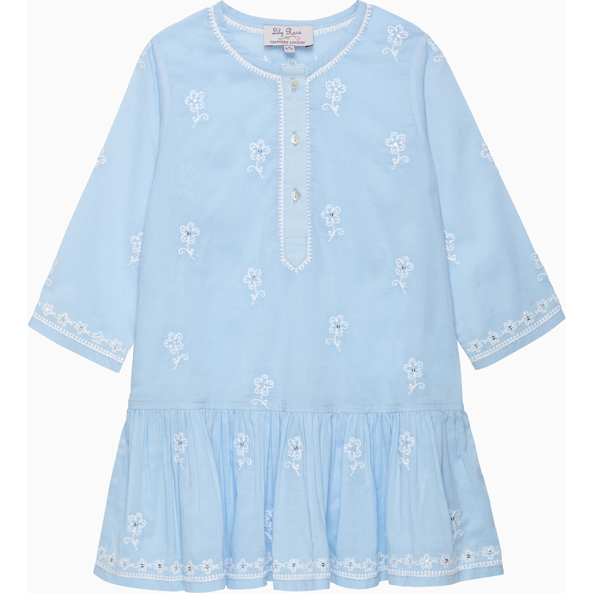 Embroidered Flower Kaftan, Pale Blue - Dresses - 1