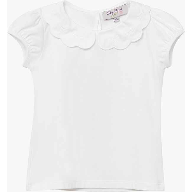 Ava Embroidered Petal Jersey Top, White