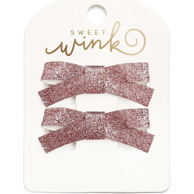 Pink Glitter Bow Clip Set, Pink