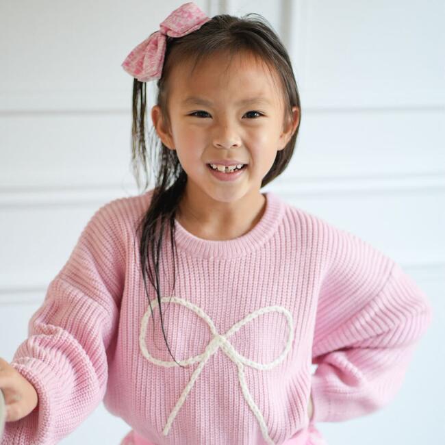 Bow Yarn Knit Sweater, Pink - Sweaters - 5