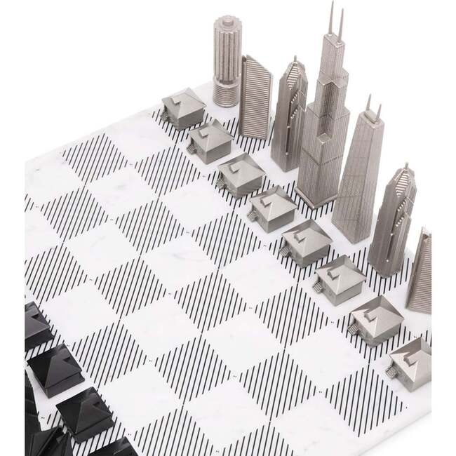 Chess Set Stainless Steel CHICAGO with Marble Hatch Board