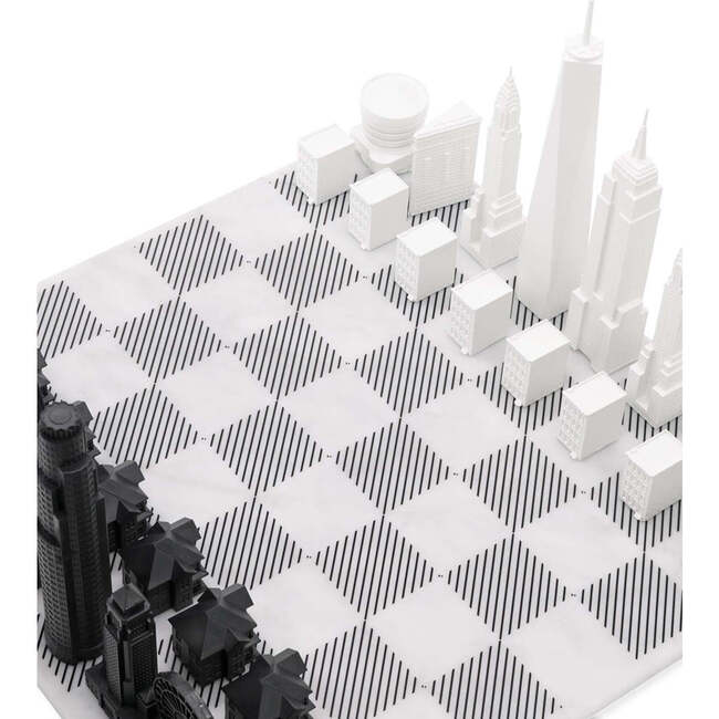 Chess Set Acrylic NEW YORK vs LOS ANGELES with Marble Hatch Board