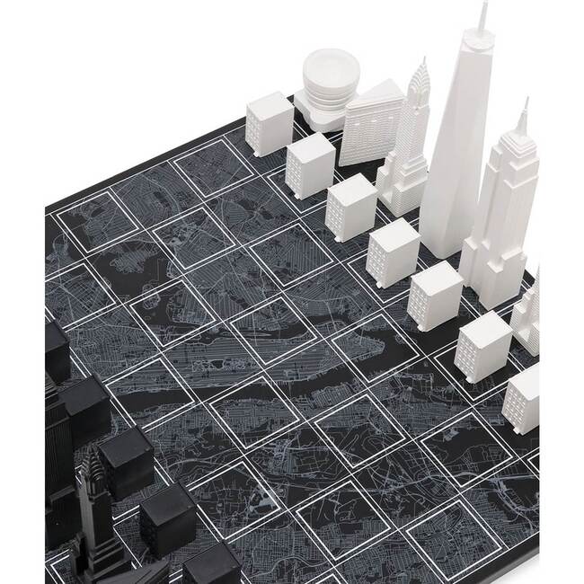 Chess Set Acrylic NEW YORK with Wood Map Board