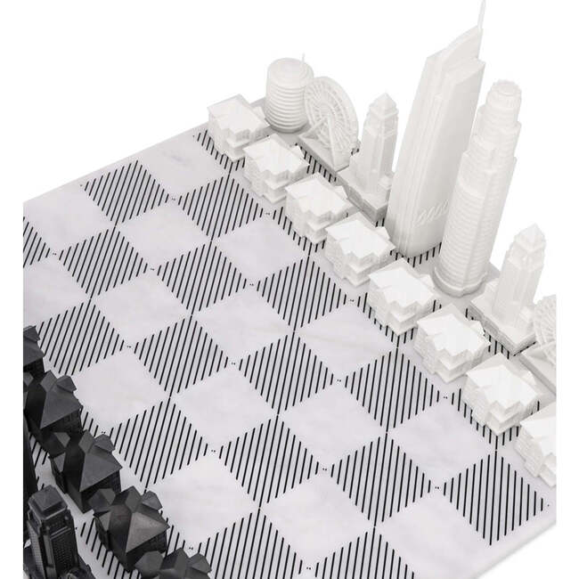 Chess Set Acrylic LOS ANGELES with Marble Hatch Board