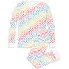 Kids Organic Long Sleeve Pj Set In Kaleidoscope Hearts, White Kaleidoscope Rainbow Hearts - Pajamas - 1 - thumbnail