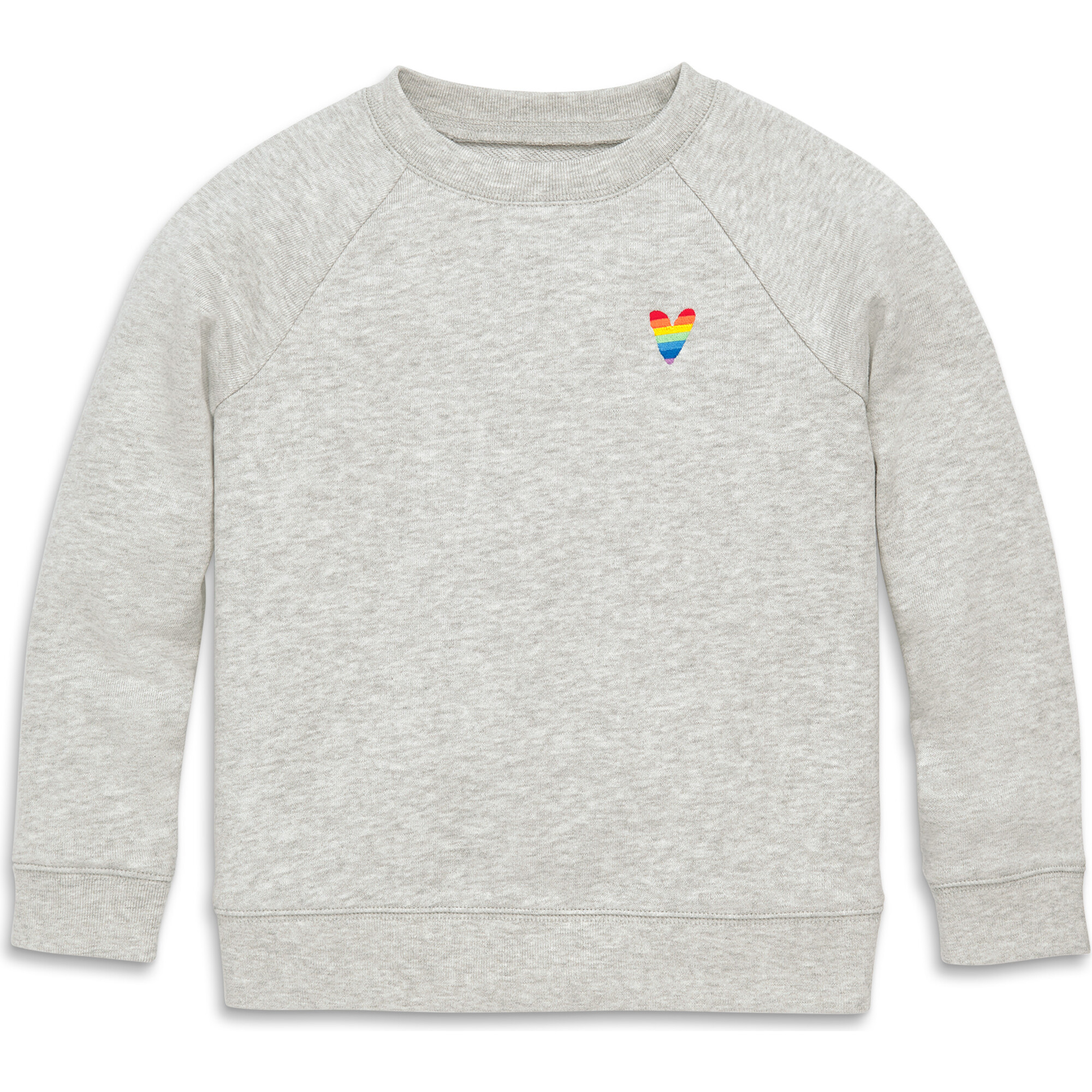 Kids Embroidered Rainbow Heart Sweatshirt, Heather Silver - Sweatshirts - 1