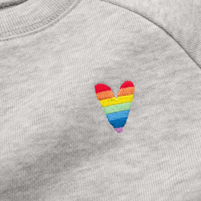 Kids Embroidered Rainbow Heart Sweatshirt, Heather Silver - Sweatshirts - 2