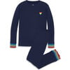 Kids Embroidered Organic Long Sleeve Pj Set, Navy - Pajamas - 1 - thumbnail