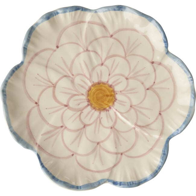 Ceramic Flower Shaped Side Plate With Blue Border, Lavender