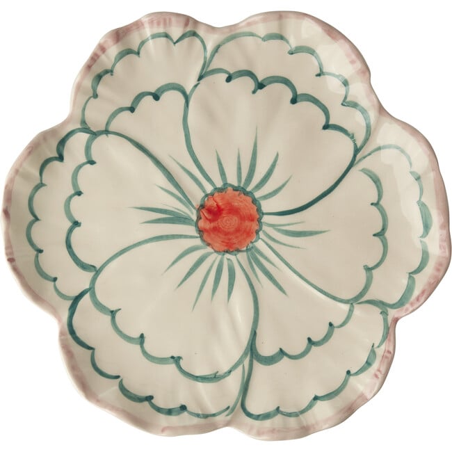 Ceramic Flower Shaped Side Plate With Pink Border, Jade