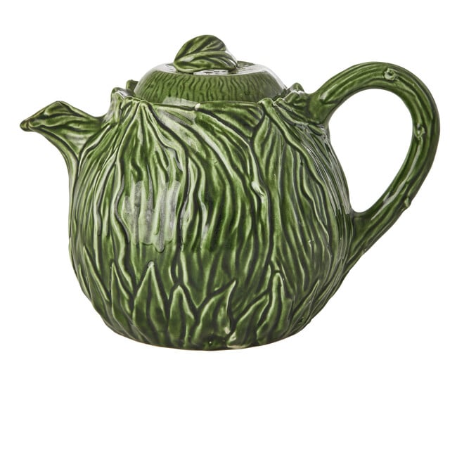 Ceramic Teapot With Hand-Painted Embossed Kale Design 1.6 L, Green