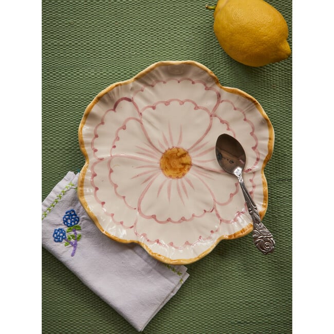 Ceramic Flower Shaped Side Plate With Yellow Border, Pink - Tableware - 2