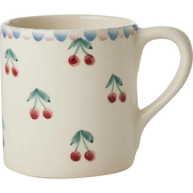 Ceramic Mug With Hand-Painted Cherries 420 ml, Cream