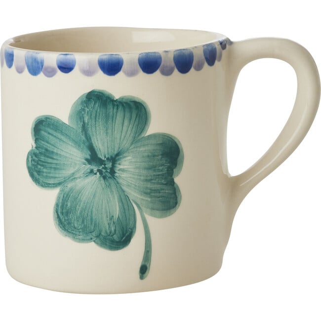 Ceramic Mug With Hand-Painted Good Luck Clover 420 ml, Cream