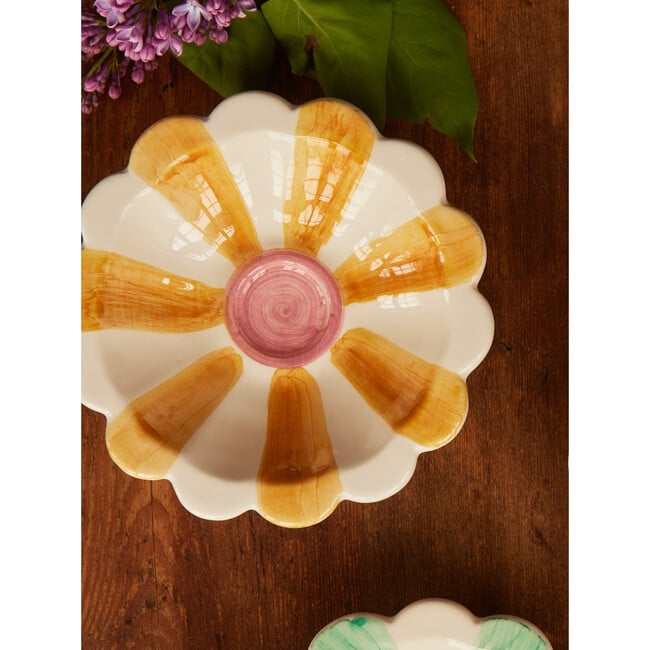 Small Ceramic Flower Dipping Bowl With Hand-Painted Stripes, Yellow - Tableware - 2