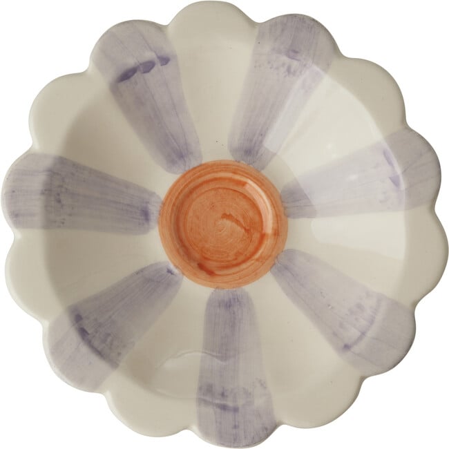 Small Ceramic Flower Dipping Bowl With Hand-Painted Stripes, Lavender