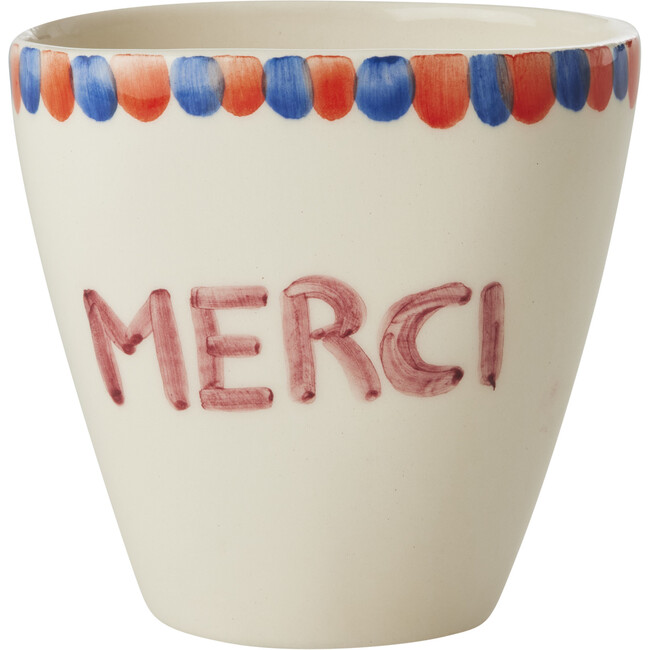 Ceramic Oval Cup With Hand-Painted MERCI 300 ml, Cream