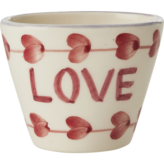Extra Small Ceramic Oval Espresso Cup With Hand-Painted LOVE 70 ml, Cream