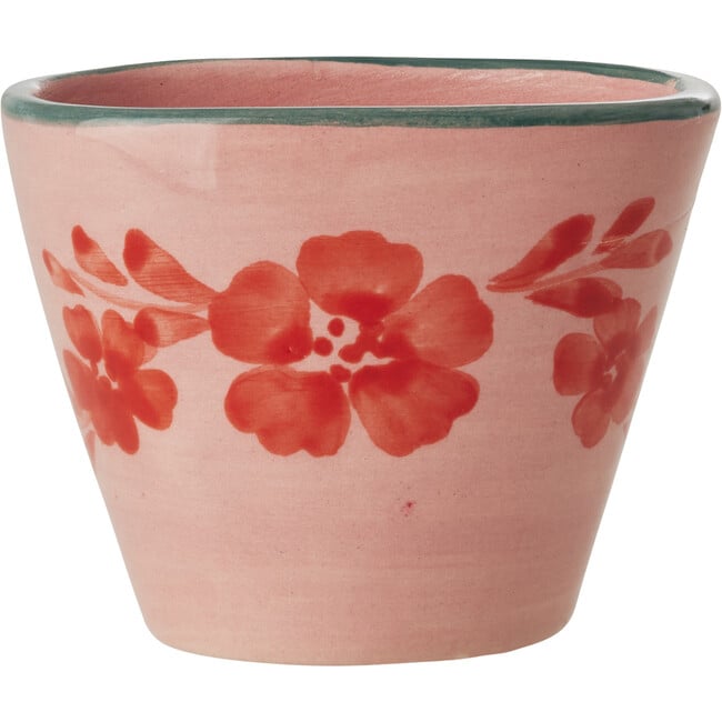 Extra Small Ceramic Oval Espresso Cup With Hand-Painted Orange Flower Vine 70 ml, Pink