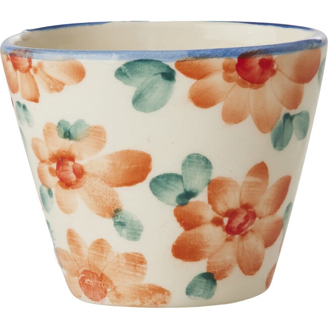 Extra Small Ceramic Oval Espresso Cup With Hand-Painted Flowers 70 ml, Orange