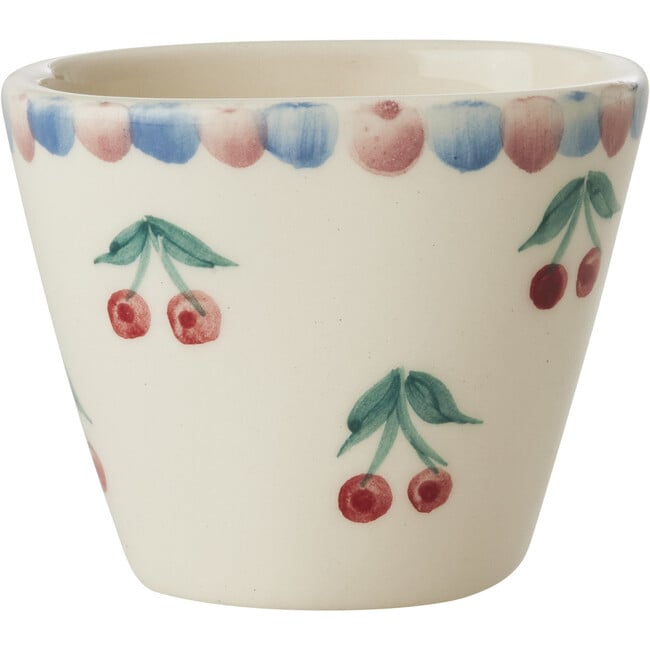 Extra Small Ceramic Oval Espresso Cup With Hand-Painted Cherries 70 ml, Cream