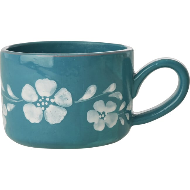 Ceramic Cappuccino Cup With Hand-Painted White Flower Vine 200 ml, Jade