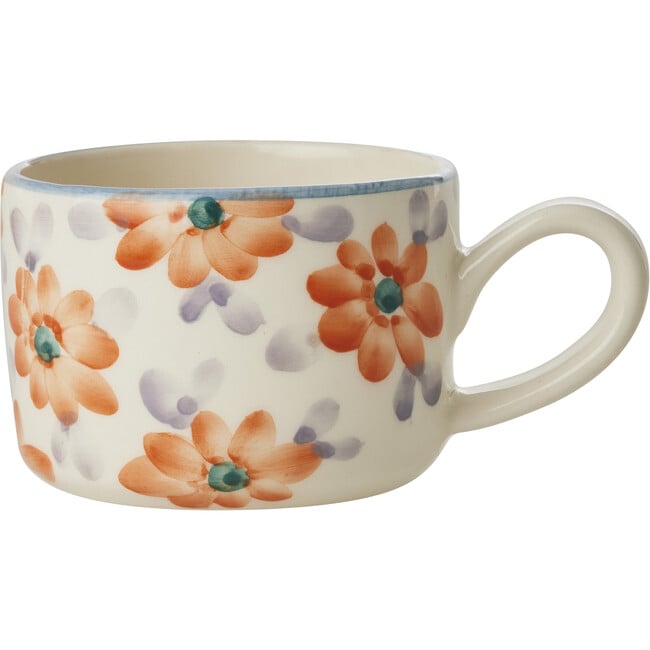 Ceramic Cappuccino Cup With Hand-Painted Flowers 200 ml, Orange