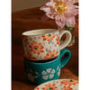 Ceramic Cappuccino Cup With Hand-Painted Flowers 200 ml, Orange - Tableware - 2