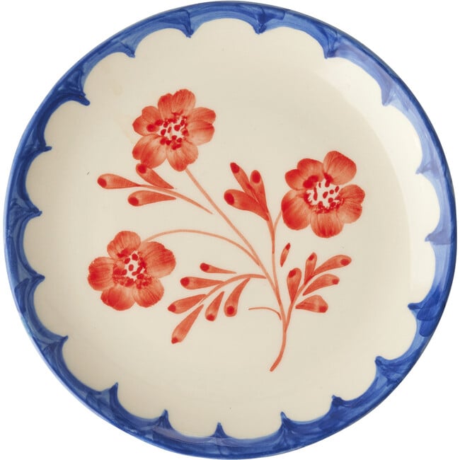 Ceramic Cake Plate With Hand-Painted Vintage Flower, Cream