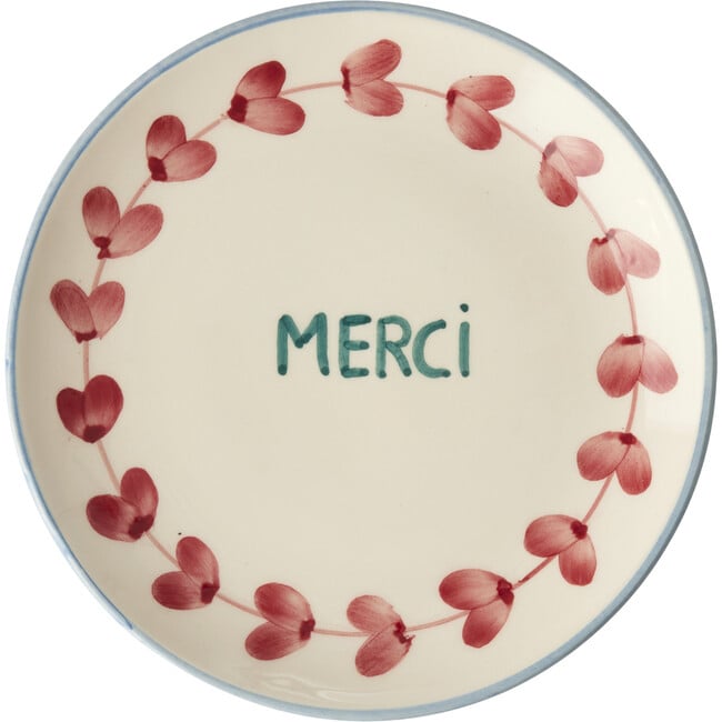 Ceramic Cake Plate With Hand-Painted MERCI, Cream