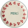 Ceramic Cake Plate With Hand-Painted MERCI, Cream - Tableware - 1 - thumbnail