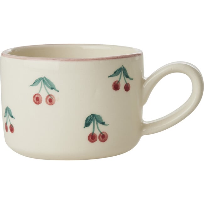 Ceramic Cappuccino Cup With Hand-Painted Cherries 200 ml, Cream