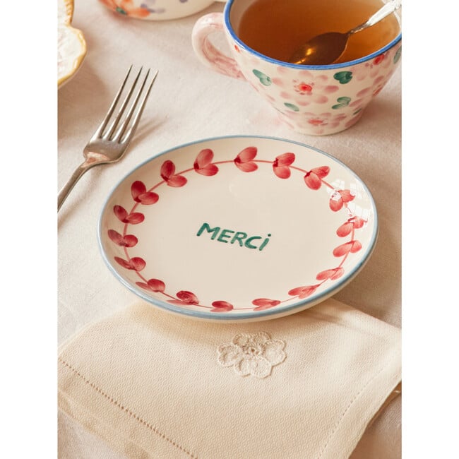 Ceramic Cake Plate With Hand-Painted MERCI, Cream - Tableware - 2