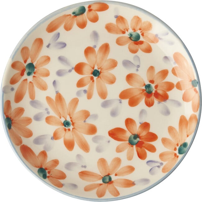 Ceramic Cake Plate With Hand-Painted Flowers, Orange