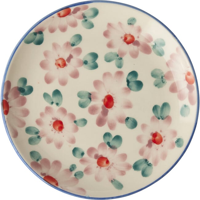 Ceramic Cake Plate With Hand-Painted Flowers, Pink