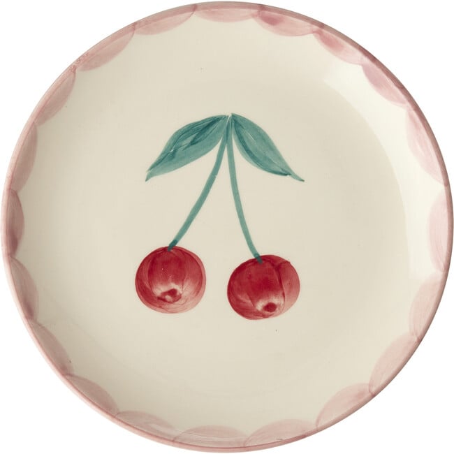 Ceramic Cake Plate With Hand-Painted Cherry, Cream