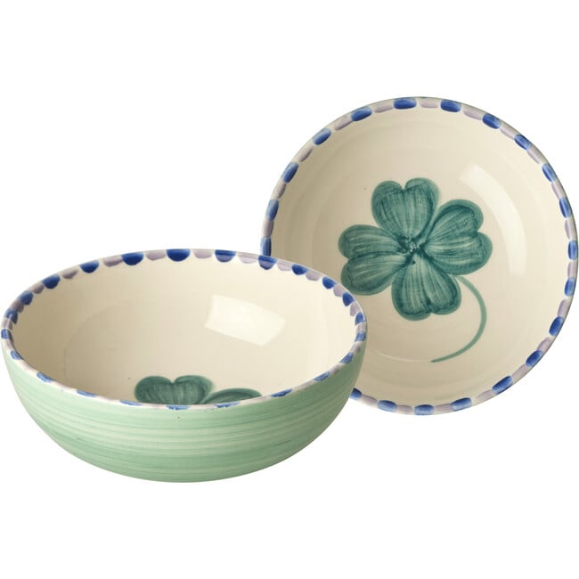 Ceramic Bowl With Hand-Painted Good Luck Clover 350 ml, Soft Green