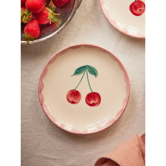 Ceramic Cake Plate With Hand-Painted Cherry, Cream - Tableware - 2