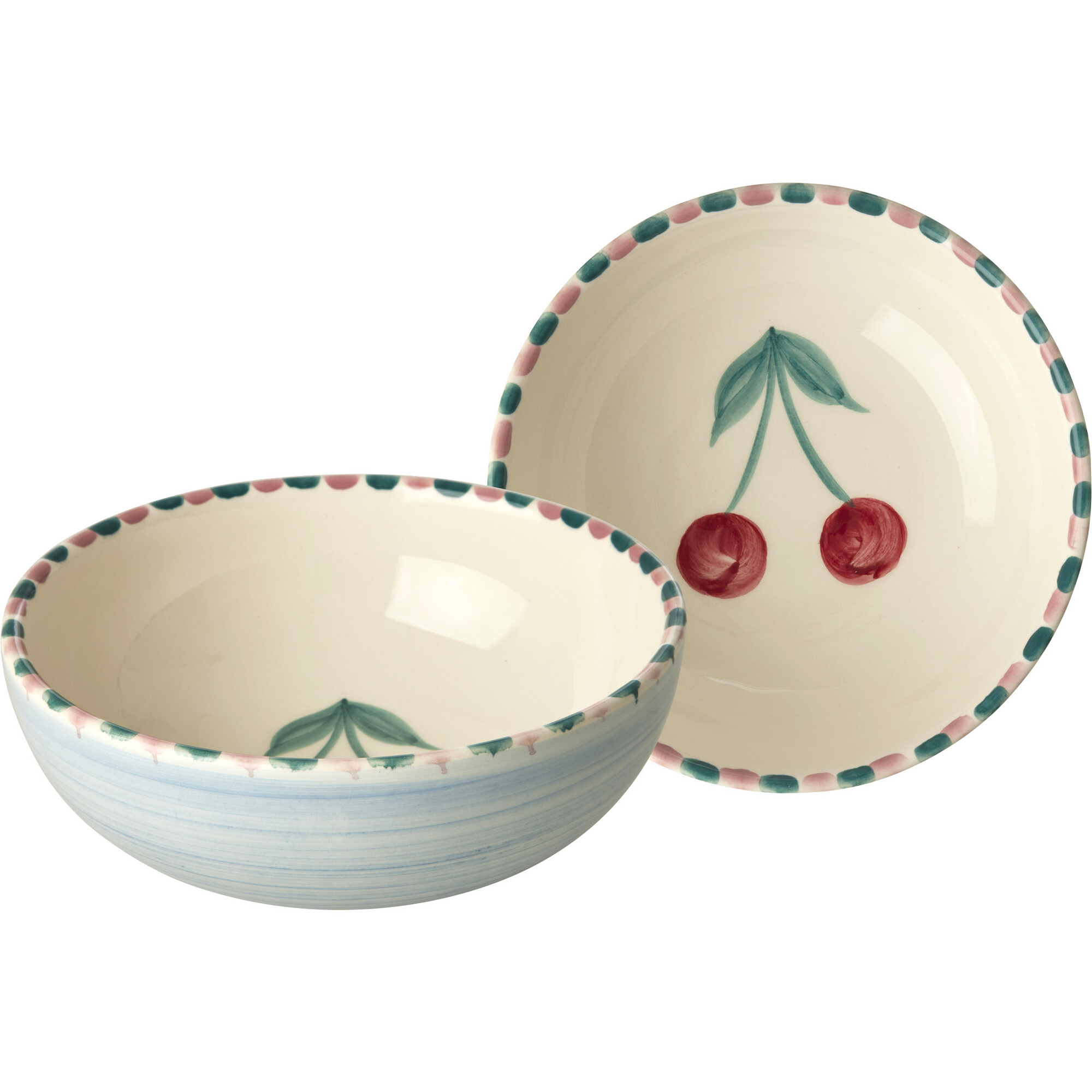 Ceramic Bowl With Hand-Painted Cherry 350 ml, Blue - Tableware - 1