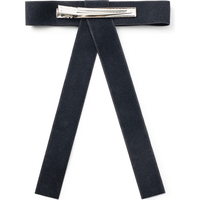 Scarlett Suede Long Tail Clip, Steel Blue - Bows - 2