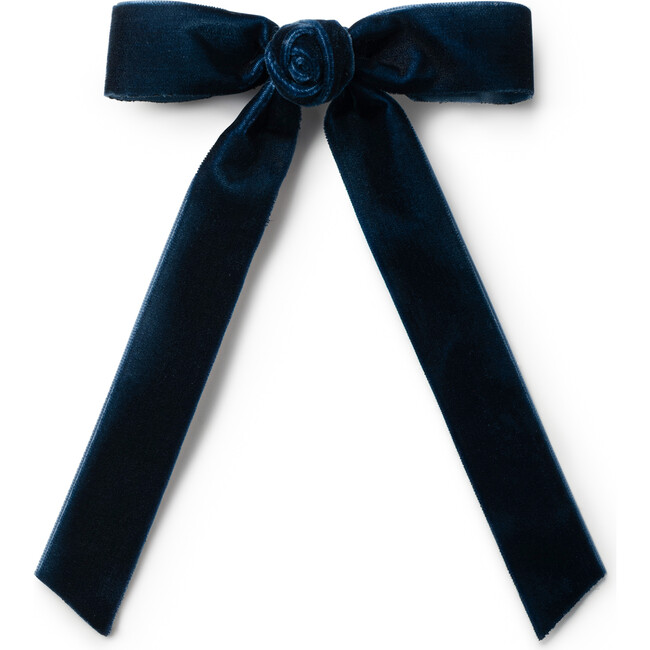 Rosette Velvet Long Tail Clip, Navy