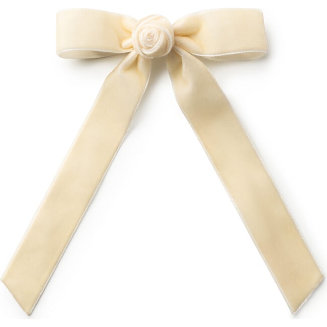 Rosette Velvet Long Tail Clip, Cream