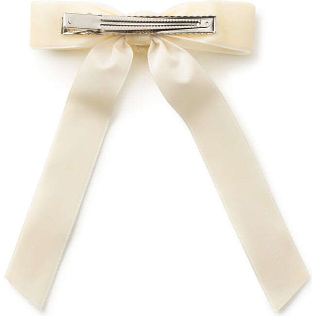 Rosette Velvet Long Tail Clip, Cream - Bows - 2