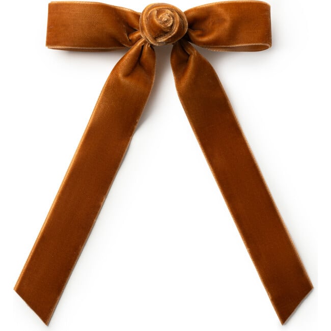 Rosette Velvet Long Tail Clip, Caramel