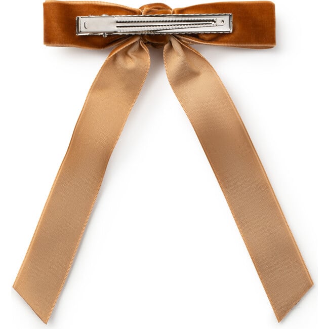 Rosette Velvet Long Tail Clip, Caramel - Bows - 2