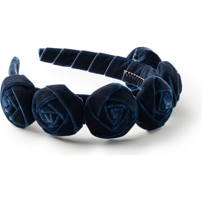 Rosette Velvet Headband, Navy