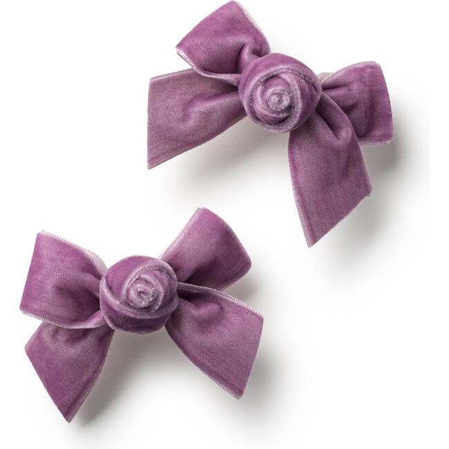 Rosette Velvet Double Clip Set, Lavender