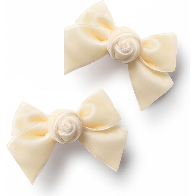 Rosette Velvet Double Clip Set, Cream